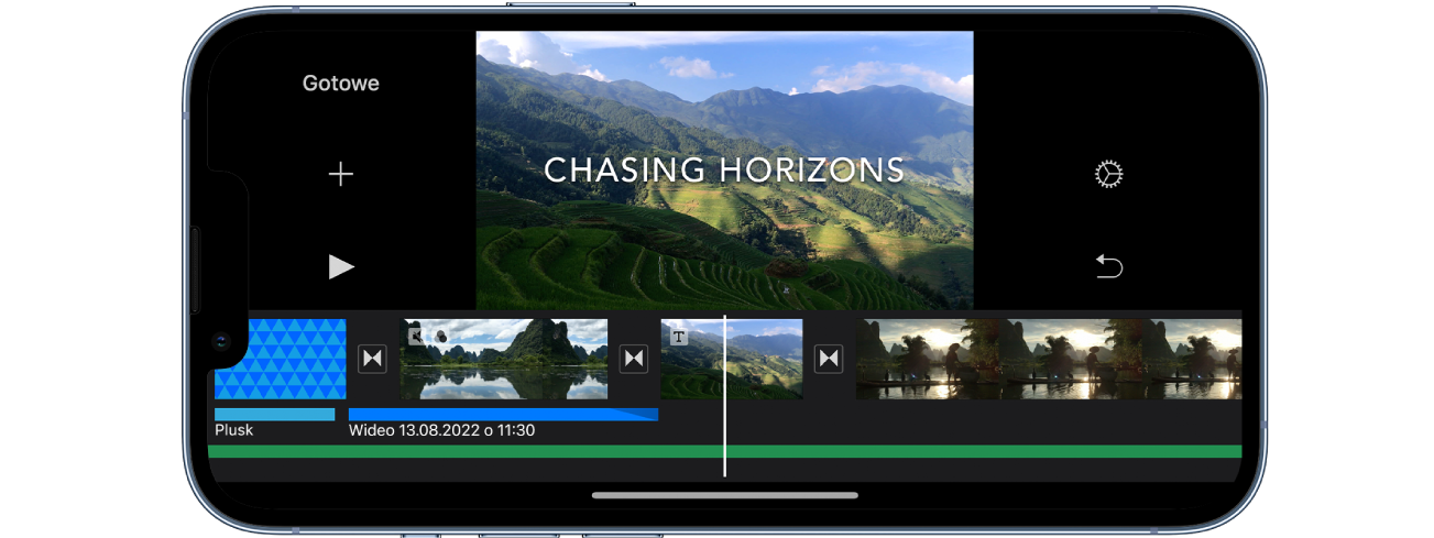 Projekt filmu w iMovie na iPhonie.