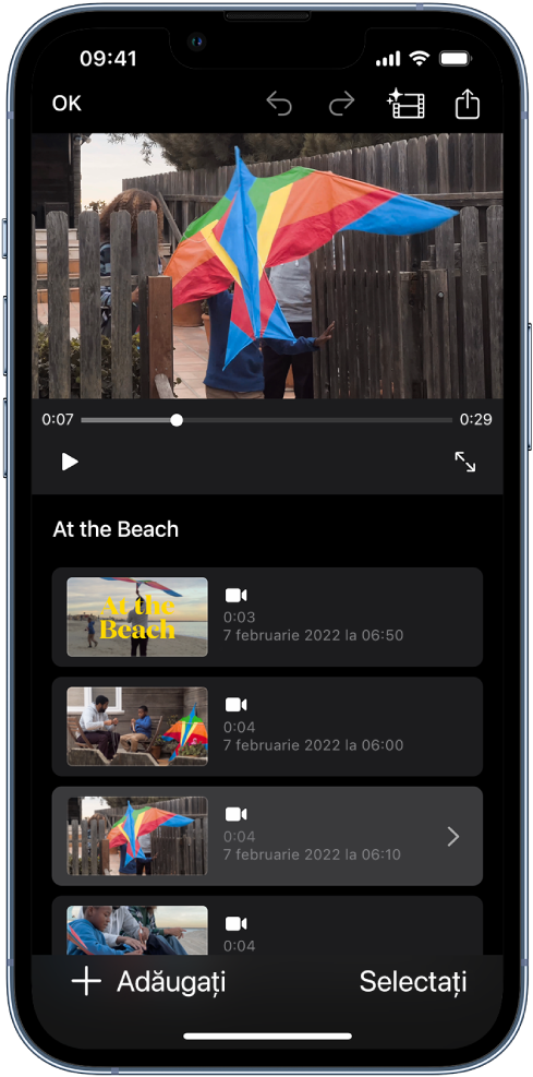 Un proiect Film magic în iMovie pe un iPhone.