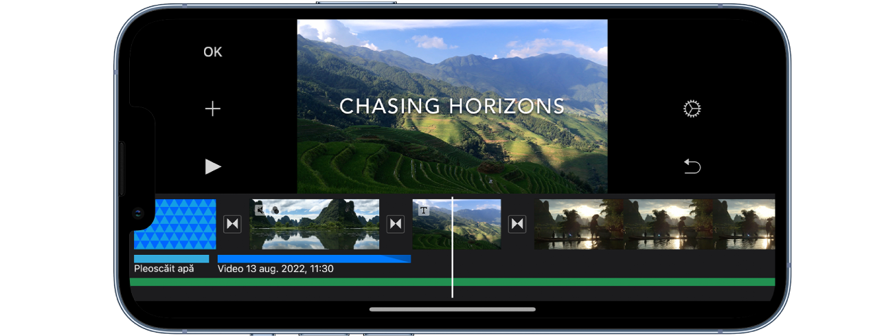 Un proiect de film în iMovie pe iPhone.