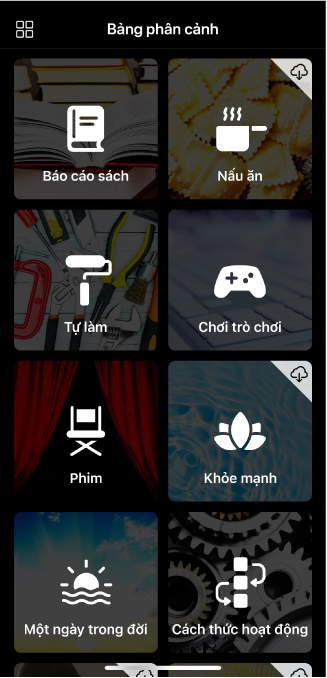 Tùy chọn Bảng phân cảnh.