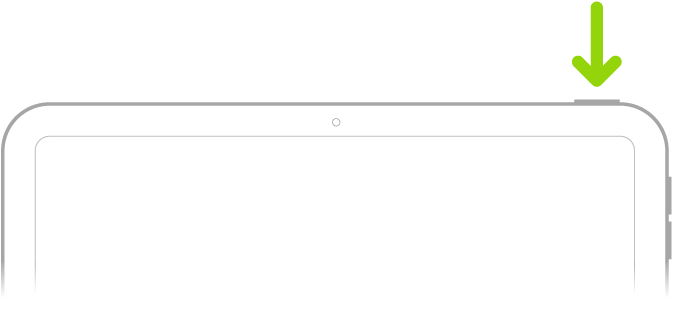 En grøn pil peger på knappen øverst til højre på iPad.