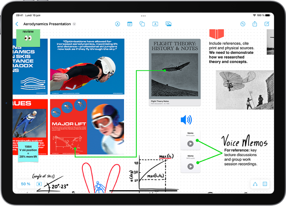 Tableau Freeform avec des problèmes mathématiques manuscrits.