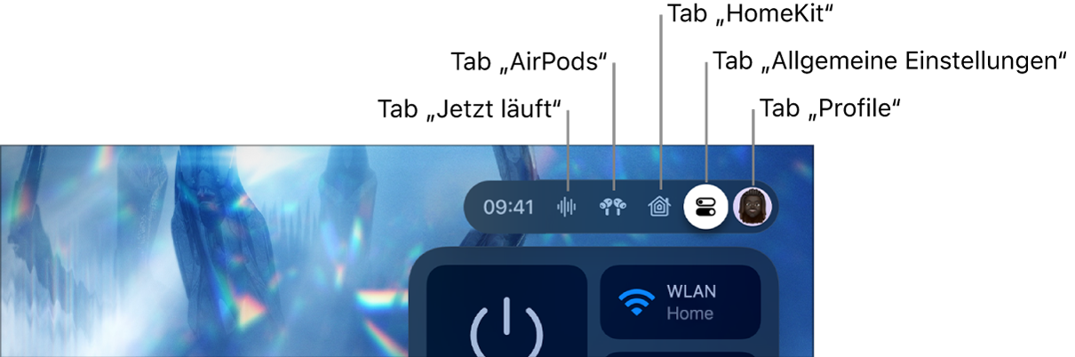 Abbildung mit Tabs im Kontrollzentrum