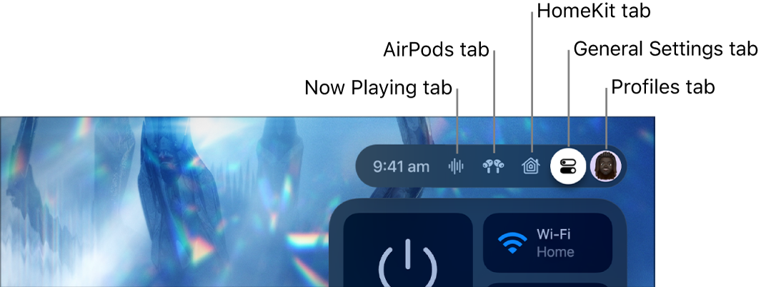 Illustration showing tabs in Control Centre