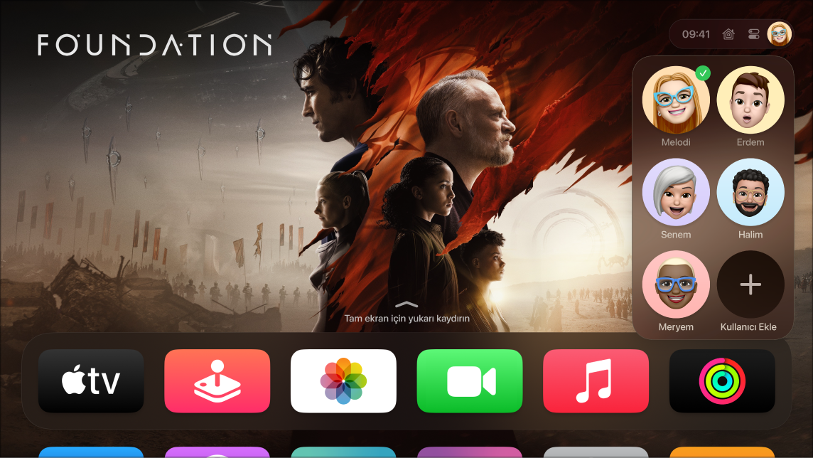 Denetim Merkezi’ndeki profiller sekmesini gösteren Apple TV ekranı.
