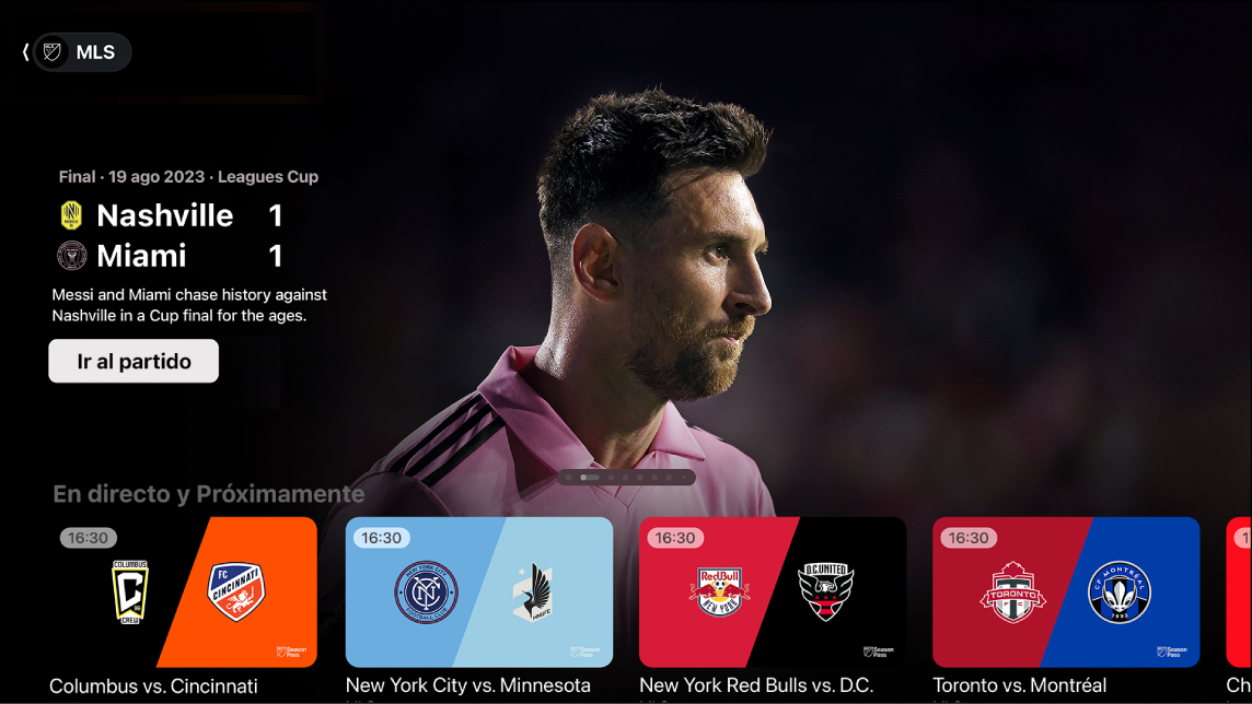 Pantalla que muestra MLS Season Pass