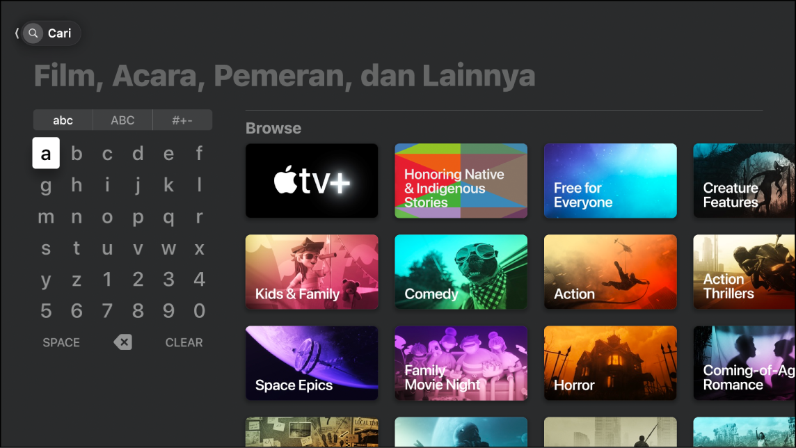 Layar menampilkan pencarian