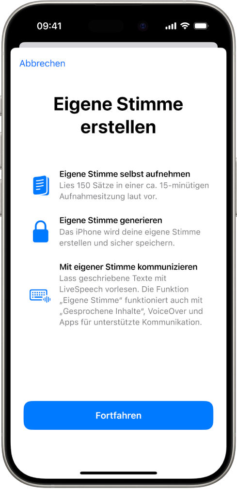 Ein iPhone mit Informationen über die Erstellung einer eigenen Stimme.