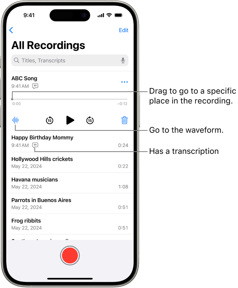 Play a recording in Voice Memos on iPhone Apple Support