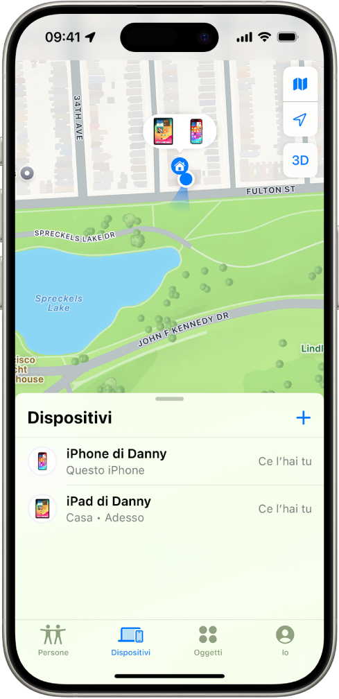 La schermata di Dov’è mostra due dispositivi che si trovano a casa.