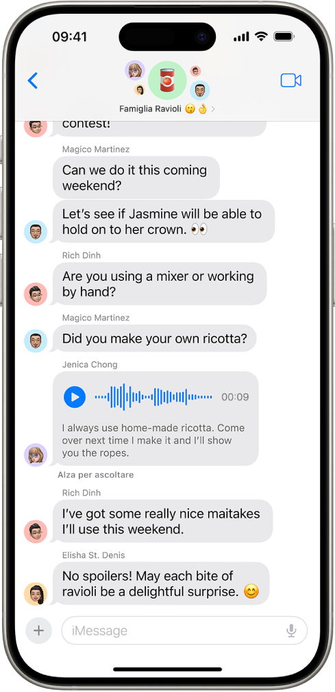 Una conversazione di gruppo nell’app Messaggi.