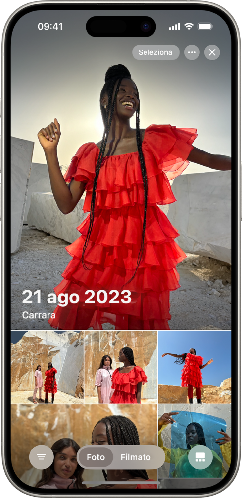 L’app Foto che mostra una raccolta di foto scattate in un giorno particolare.