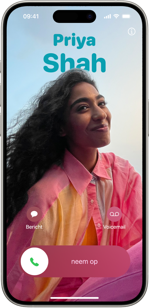 Het belscherm op de iPhone met een unieke contactposter.