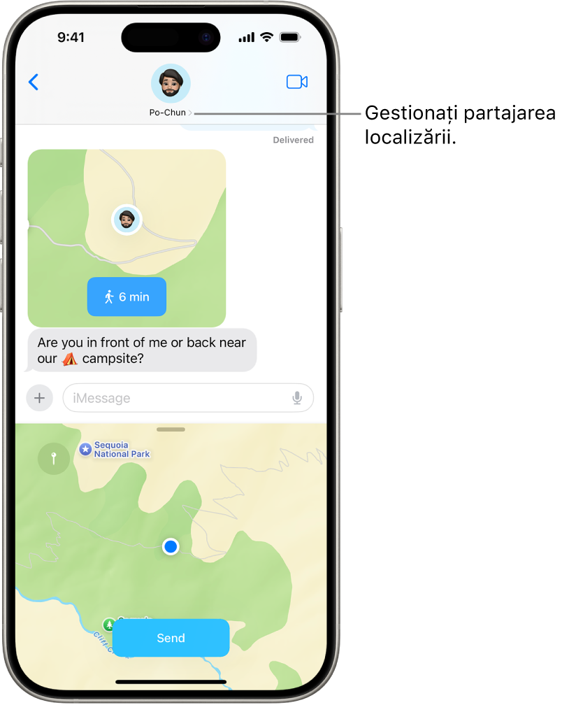 O conversație din Mesaje cu o localizare partajată.