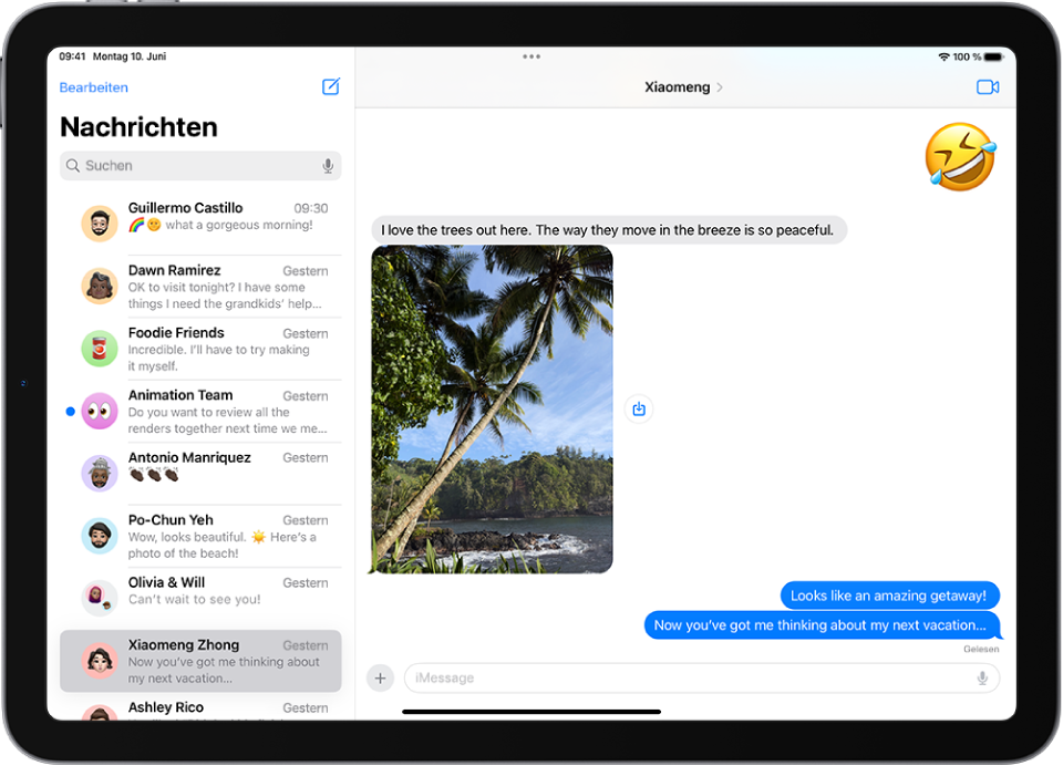 Eine Konversation mit iMessage-Funktionen in der App „Nachrichten“.