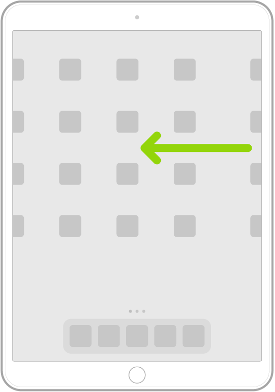 Illustrasjon som viser hvordan du sveiper for å bla gjennom apper på andre sider på Hjem-skjermen.