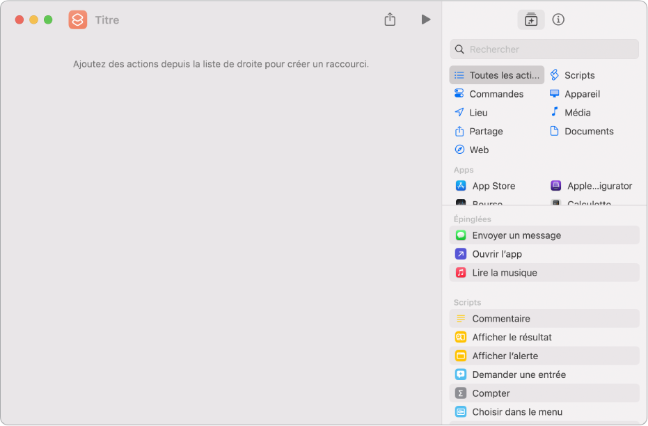 Éditeur de raccourci vide sur le Mac.