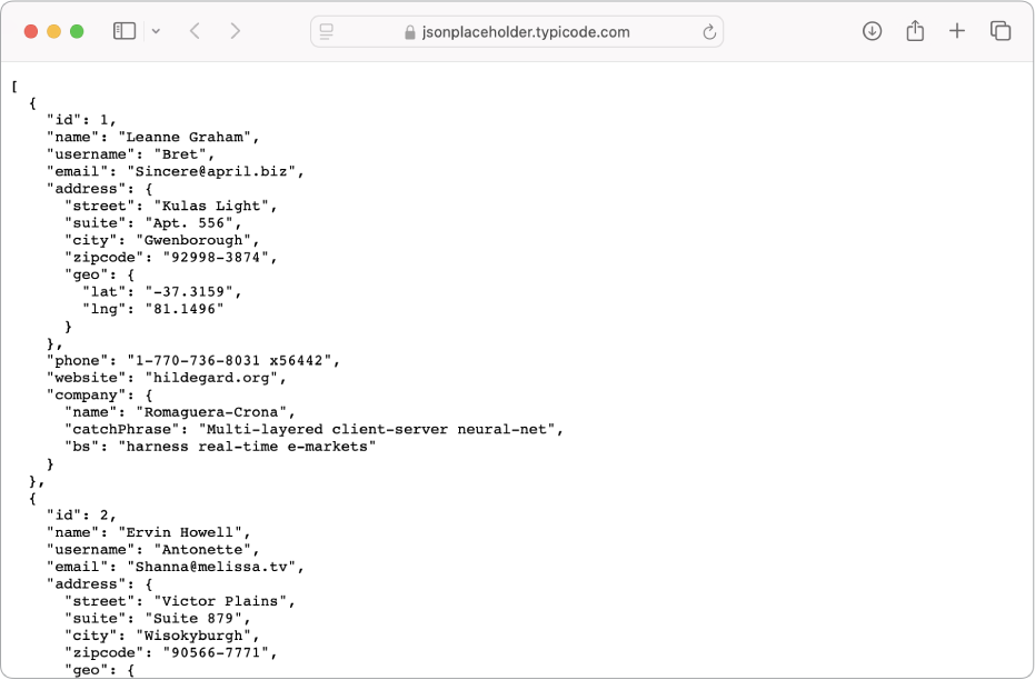 Un esempio di dati JSON.