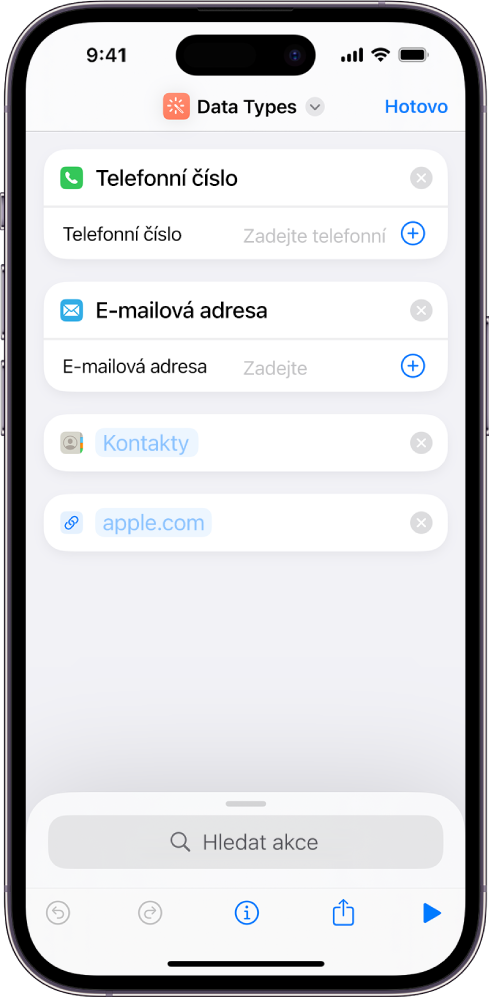 Editor zkratek, v němž jsou vidět akce ukládající obsah ve zkratce