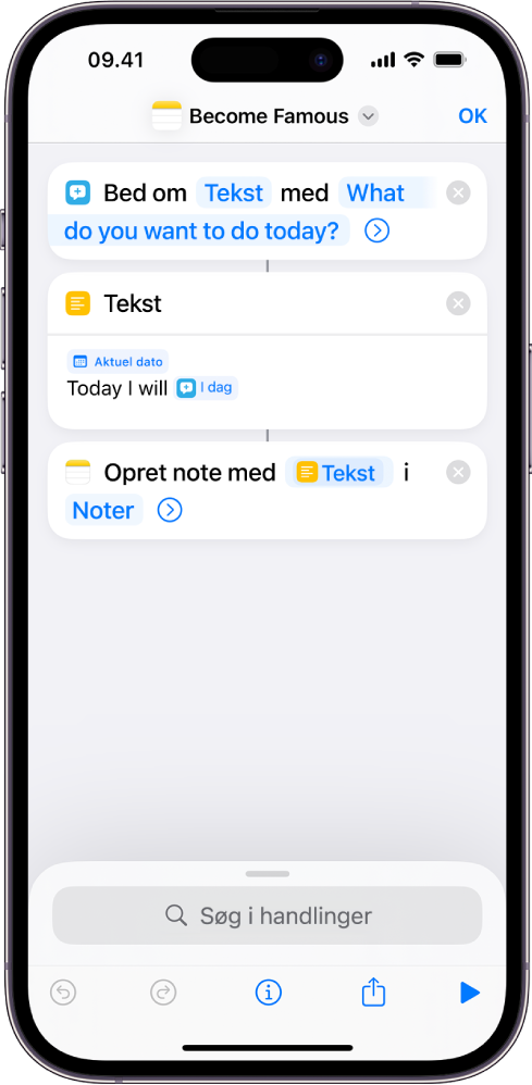 Tekst-genvej med spørgsmål eller instrukser.