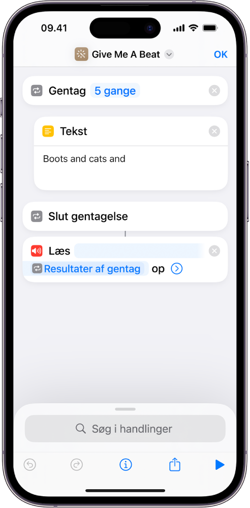 Eksempel på handlingen Gentag.