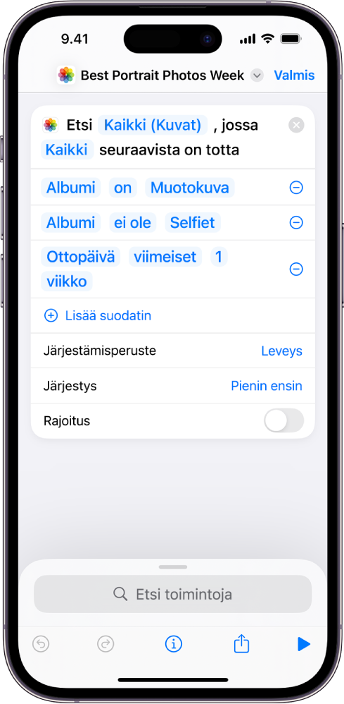 Etsi kuvia, joissa -toiminto pikakomentoeditorissa.