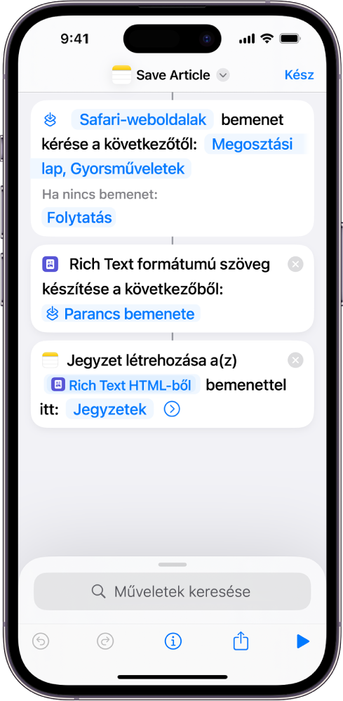 A parancsszerkesztőben található műveletek.