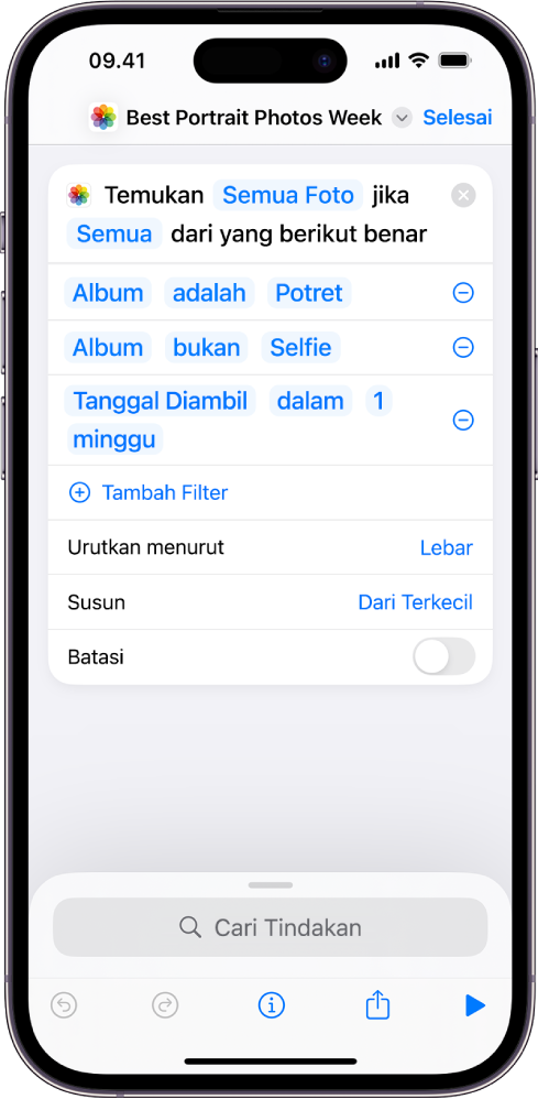 Tindakan Temukan Foto Tempat di editor pintasan.