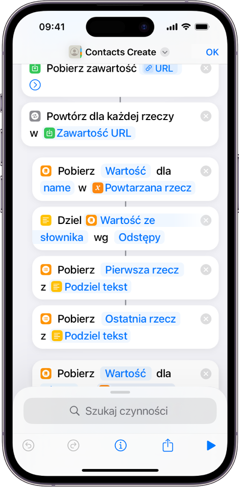 Skrót zawierający czynności Podziel tekst.