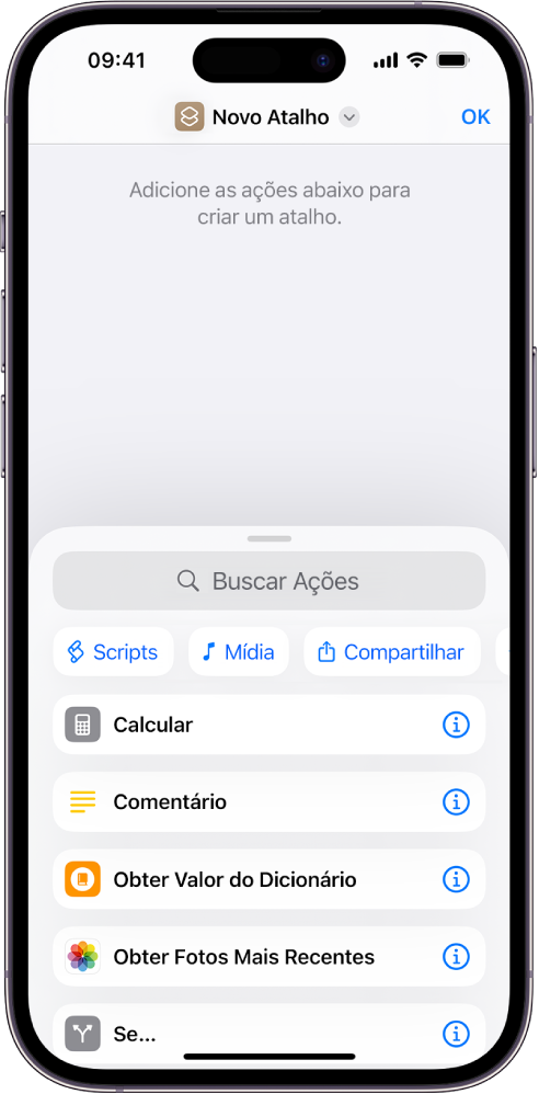 Editor de atalhos vazio em um iPhone.