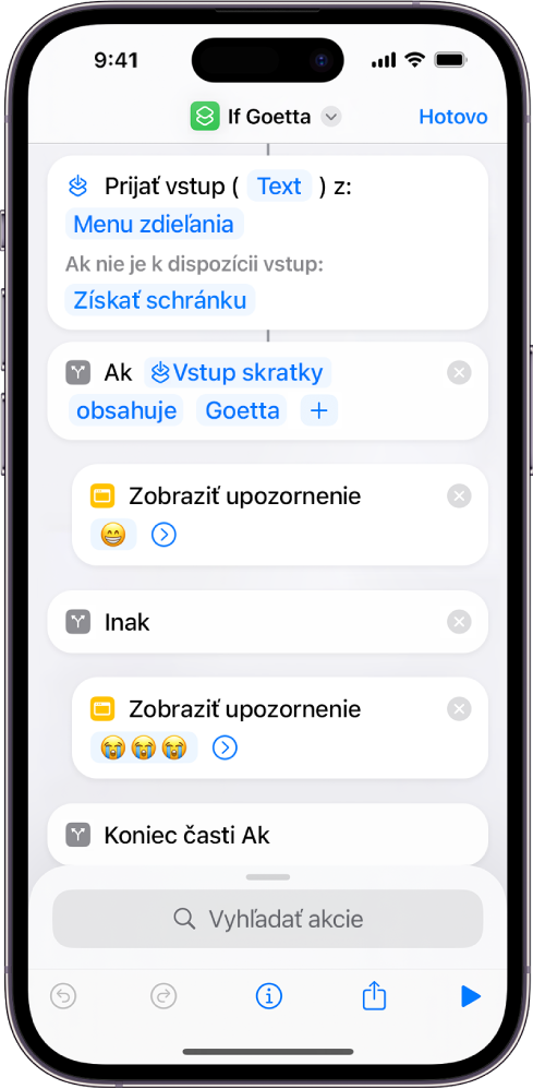 Nastavenie akcie Ak.