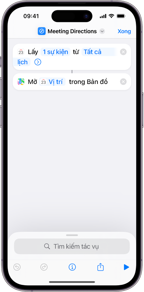 Phím tắt mẫu đang hiển thị các tác vụ dựa trên việc phát hiện nội dung.
