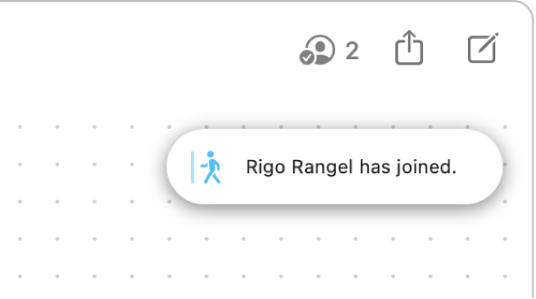 Penjuru kanan atas papan Freeform. Pemberitahuan ditunjukkan yang peserta menyertai.