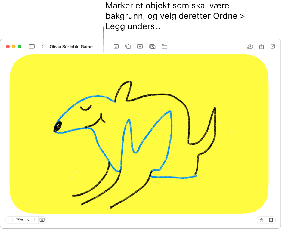 En åpen Freeform-tavle som viser en bakgrunnsfigur bak flere enkeltobjekter.