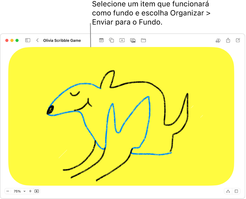 Quadro do Freeform aberto, mostrando uma forma de fundo, por trás de vários itens individuais.