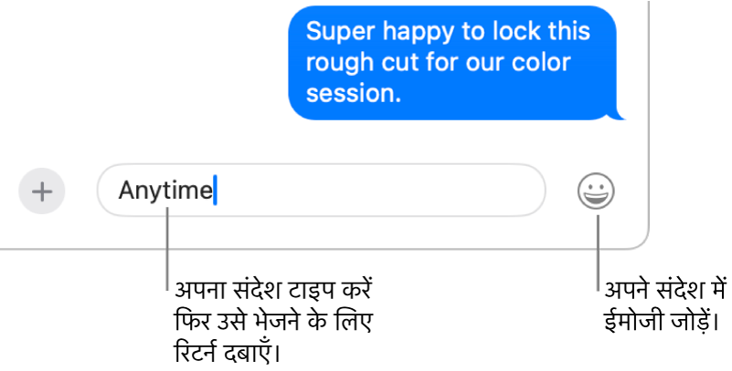 विंडो के निचले भाग में दिखाए गए संदेश फ़ील्ड के साथ, संदेश विंडो में ट्रांसक्रिप्ट।