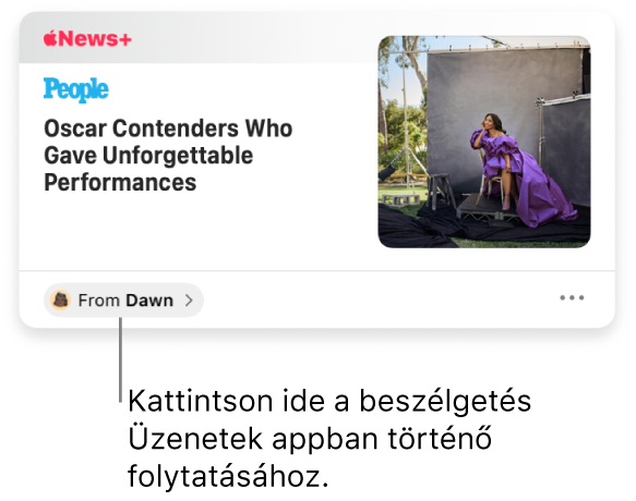 Egy, a News appban megosztott újságcikk. Kattintson a Feladó címkére, ha az Üzenetekben szeretné elküldeni a válaszát.