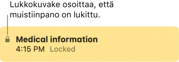 Lukittu muistiinpano, jonka vasemmassa reunassa on lukkokuvake.