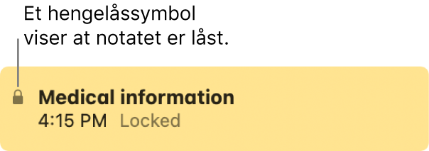 Låst notat med et låssymbol helt til venstre.