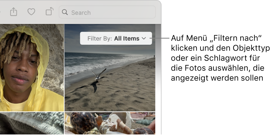 Das Einblendmenü „Filtern nach“ mit der ausgewählten Option zum Anzeigen aller Objekte.
