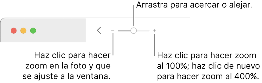 La barra de herramientas mostrando los controles del zoom.