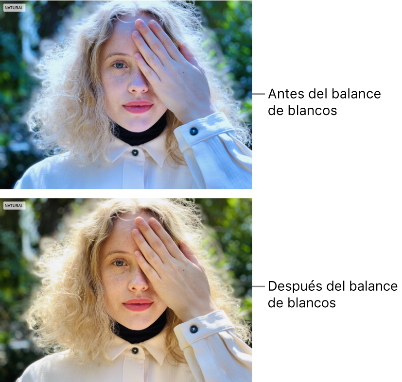 Una foto antes y después de ajustar el balance de blancos.