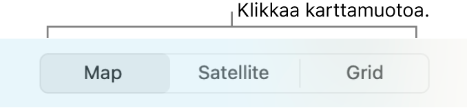 Kartta-, Satelliitti- ja Ruudukko-painikkeet.