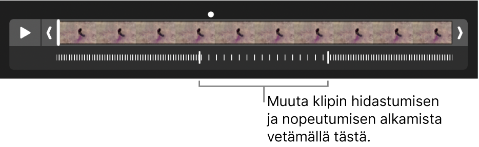 Hidastettu video, jossa on kahvat, joita vetämällä voit muuttaa, milloin video hidastuu ja nopeutuu.