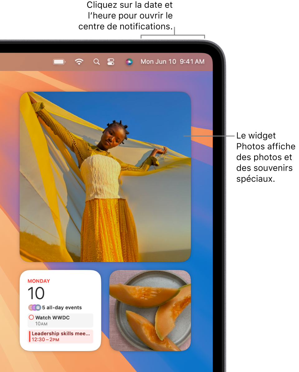 Le widget Photos dans le centre de notifications.