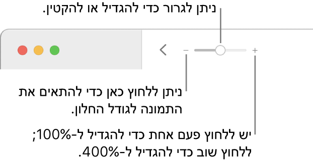 סרגל כלים עם כלי בקרה להגדלה/הקטנה.