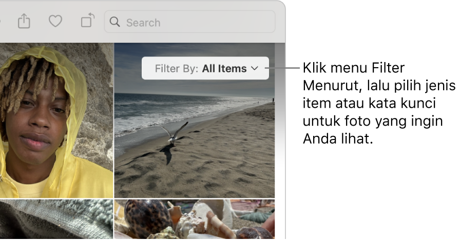 Menu pop-up Filter Menurut diatur untuk menampilkan semua item.