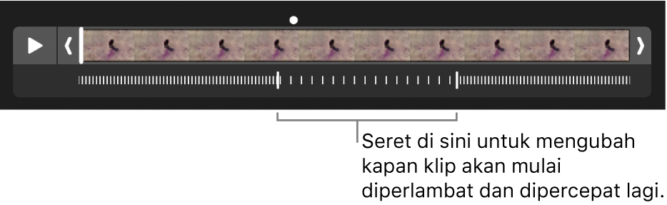 Video gerakan lambat dengan pengendali yang dapat Anda seret untuk mengubah lokasi video diperlambat dan dipercepat lagi.