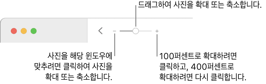 확대/축소 제어기를 보여주는 도구 막대.