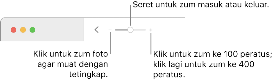 Bar alat menunjukkan kawalan zum.